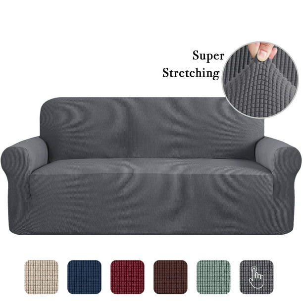 Checked Jacquard Thick Fabric Machine Washable Chair, Natural Turquoize Stretch Sofa Covers Slipcovers Couch Cover 1 Seat Furniture Protector Soft with Elastic Bottom